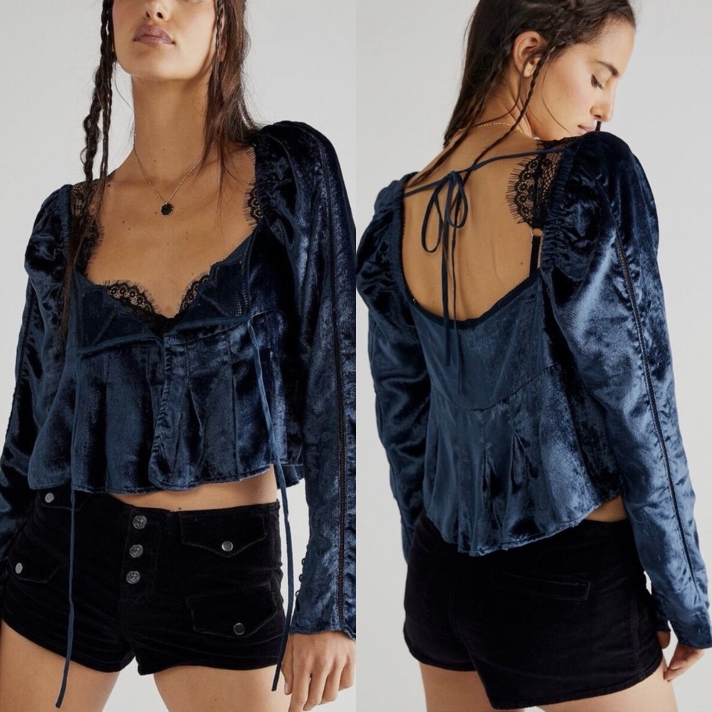 Free People / NWT Bali Heirloom Rose Crushed Velvet Long Sleeve Crop Top